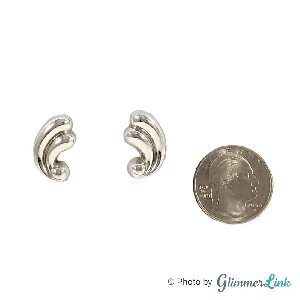 Vintage Coro 40s Swoosh Swirl Wave Silver Tone Clip On Earrings